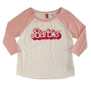 DIVIDED White and Pink Barbie Graphic 3/4 Sleeve Shirt XS